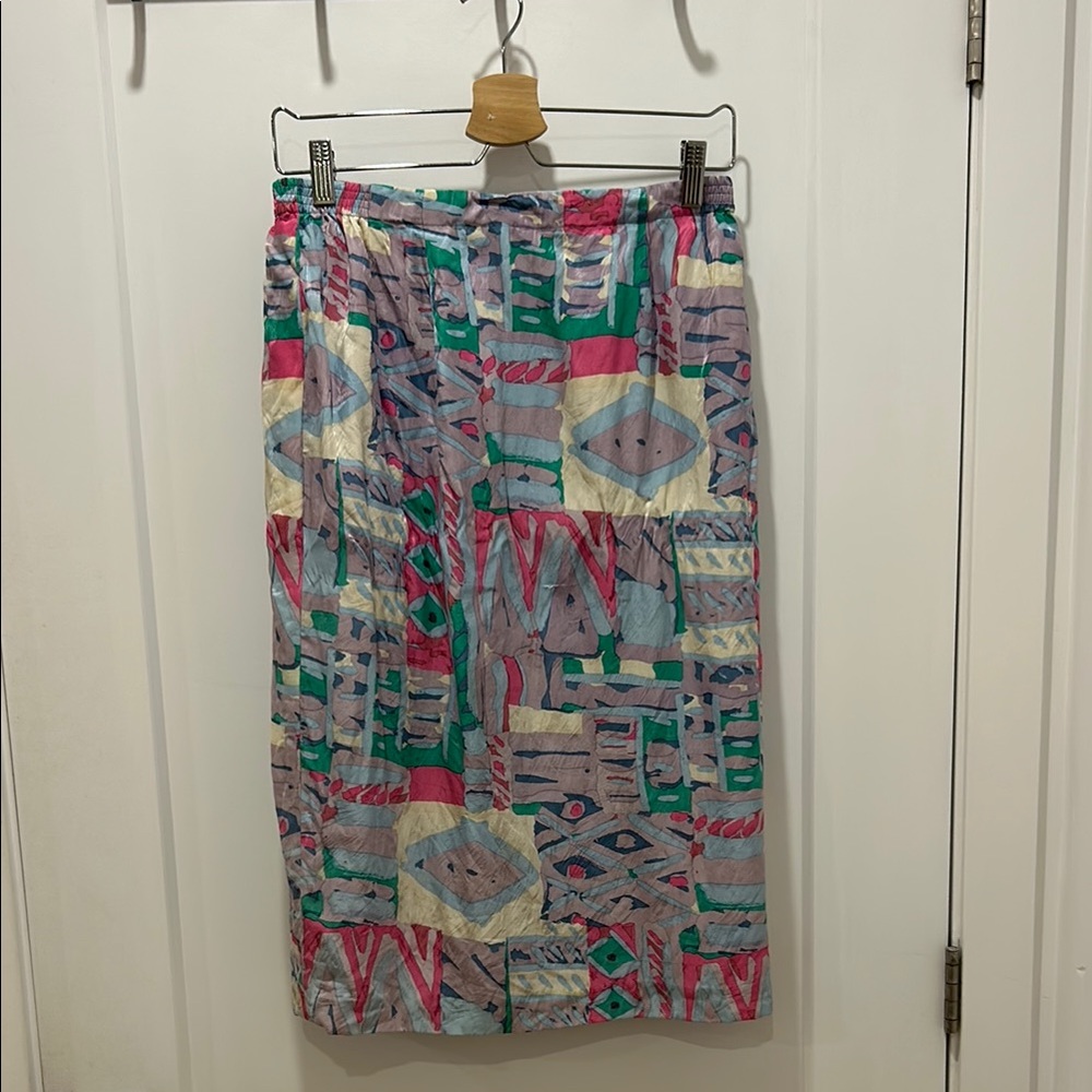 Colorful 80s Geometric Patterned Women's Skirt - Silk